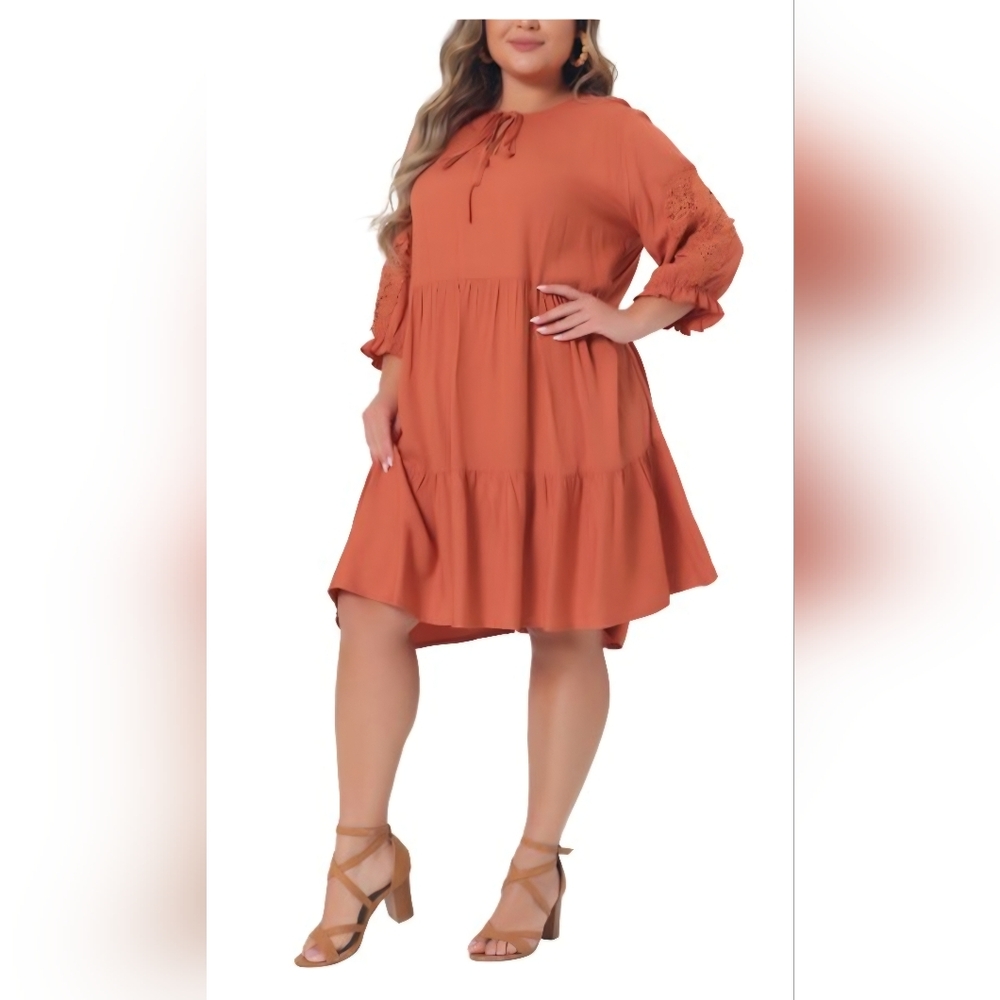 2X Rust Boho Festival Dress |‎ Prairie Western Babydoll Swing Dress